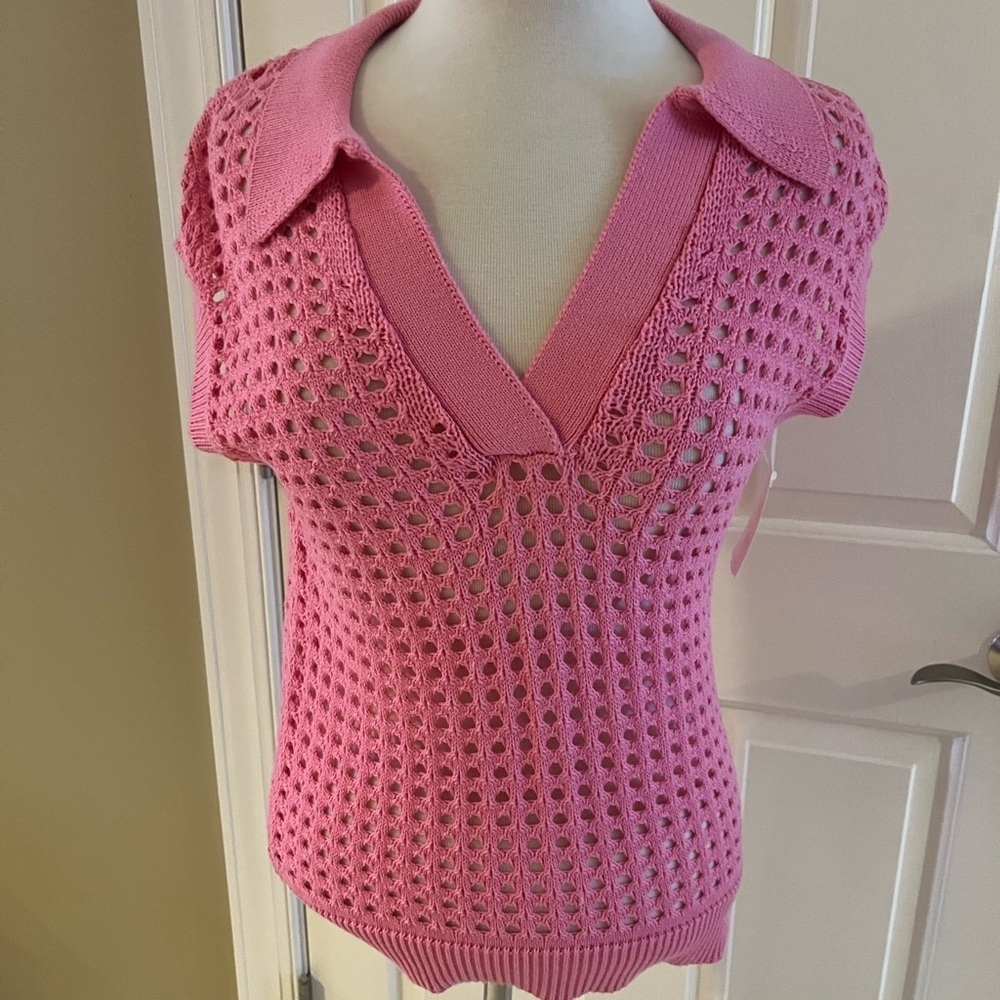 NWT French Connection Pink Relaxed V Neck sleeveless sweater vest-Size XS - Picture 7 of 7